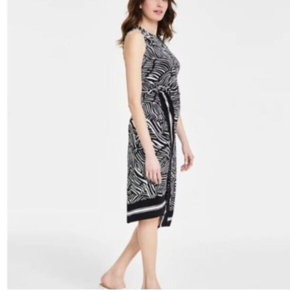 Michael Kors Zebra Print Faux Wrap Midi Dress Petite XL Black White Artsy NWT - Picture 4 of 14